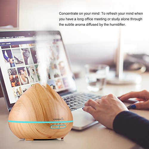 EaseHold Aroma Diffuser 400ML Leise Kalten Nebel Luftbefeuchter Ultraschall Oil Düfte Humidifier Holzmaserung LED mit 7 Farben Elektrisch Duftlampe Humidifier LED Licht für Babies Kinder Haus Yoga Schlafzimmer Wohnzimmer Büro Duftlampe (400ml, Gelb) - 8