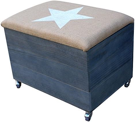 LIZA LINE PREMIUM WOODEN STORAGE STOOL BENCH with WHEELS(PETROLEUM BLUE), for Shoes. Organiser, Pouffe, Toy Box Chest. Vintage Style with Soft Seat Cushion. Solid Pine Wood - 50 x 45 x 36 cm (White Star)