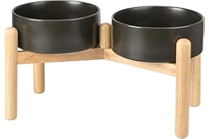 SPUNKYJUNKY Gamelle en céramique pour Chien, gamelle surélevée, gamelle d'eau avec Support en Bambou pour Chiens de Taille Moyenne et Grande (1800 ML, Noir)