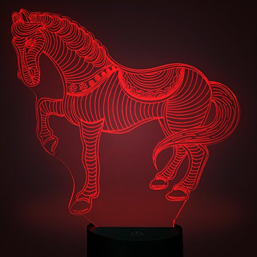 Tiere Pferd 3D Optische Illusions-Lampen, FZAI Tolle 7 Farbwechsel Acryl berühren Tabelle Schreibtisch-Nachtlicht mit 150 cm USB-Kabel für Kinder Schlafzimmer Geburtstagsgeschenke - 4