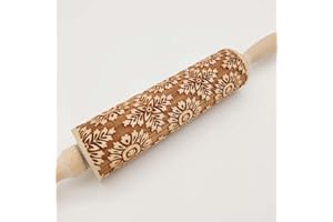 Qiwenr Mattarello in Legno 3D, Mattarello 3D Rolling Pin, Goffratura Mattarello, Goffratura Rullo Mattarello, Kit di Rulli per Biscotti di, Mattarello di Natale, Accessori per la Cottura(Colore Legno)
