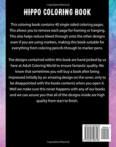 Hippo Coloring Book: An Adult Coloring Book of 40 Adult Coloring Pages with Relaxing Hippopotamus Designs: Volume 34 (Animal Coloring Books for Adults)