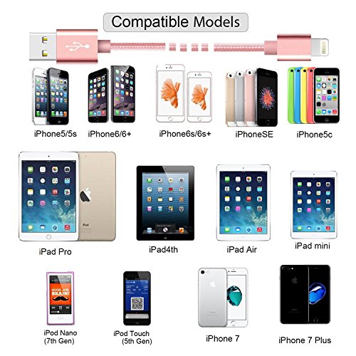    Pack de 3 Rose    C  ble iPhone 3M YooGoal Cable Lightning    Chargeur rapide Transfert de donn  es    vers USB de Nylon Tress   Connecteur en Chargeur C  ble pour iPhone X 8 8Plus 7 7Plus 6 6S Plus iPad iPod