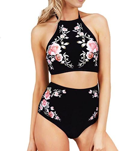 Women Swimwear,Dorame Sexy Printing Push-Up Padded Bra Beach Bikini Set Swimsuit (S, Black)