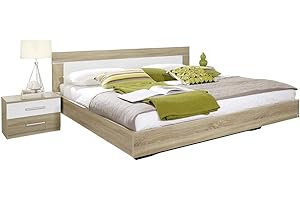 ‎RAUCH MÖBEL Rauch Möbel Venlo Bett Doppelbett mit 2 Nachttischen, Eiche Sonoma / Weiß, Liegefläche 180x200 cm, Stellmaß Bett-Anlage inklusive Nachttische BxHxT 285x83x205 cm