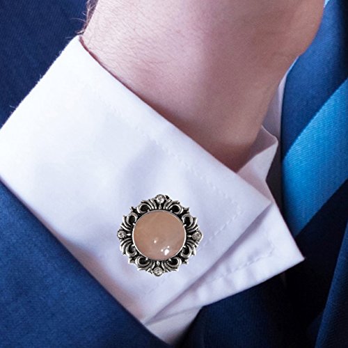 Men's Cufflinks Vintage Style Set With Pink Moonstone Gemstones Handmade Artistic work. Elegant Sterling Silver Gift for friend Father brother