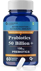 Carbamide Forte Probiotics Supplement 50 Billion Cfu For Women & Men With Prebiotics 150 mg | Probiotic Capsules For Digestion Support, Gut Health And Immunity 