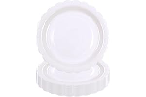 DHAIQC 50 Pcs White Paper Plates 9 inch/23cm, Scalloped Party Plates Disposable Cake Dessert Dinner Plates for Birthday Baby Shower Wedding Party Decorations Supplies (White, 23cm)
