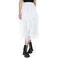 Monbessi Tulle Skirt for Women - Elasticated Waist Midi Skirt with Irregular Net Mesh for Daily, Prom, Party