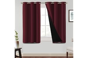 BellaHills 100% Tende Camera da Letto con Anelli 2 Pezzi, Termiche Isolanti, Anti-Rumore, Tende Termiche Ideali per Camera da Letto e Soggiorno L117 x A137 cm, Borgogna