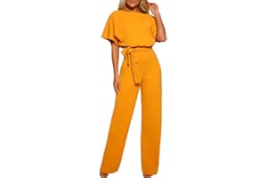 SUNNSEAN MONOS Monos de Vestir Mujer, SUNNSEAN Pantalones Largos Elegante Verano Tallas Grandes Mono de Manga Corta señoras Jumpsuit Monos Mujer Fiesta Playsuits con Cinturón de Lazo Clubwear Monos