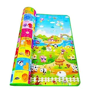 TOAVI Baby Mat Double Sided New Foldable Alphabets Waterproof Baby Play Gym Carpet Mat Crawling Floor PlayMat for Kids, Extra Large Big Size Mat-6 X 4 Feet Multicolor(Pack of 1)