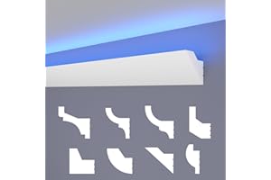 HEXIMO LED Stuckleisten klassisch, XPS Styropor indirekte Beleuchtung Wand- & Deckenleisten Styroporleisten für Decken (20,4 Meter HLED 24)
