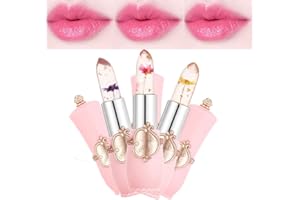 Pakivs 3Pcs Rouges à Lèvres en Gelée de Fleurs de Cristal,Brillant à Lèvres à Changement de Couleur de Température Magique,Hydratant Longue Durée Imperméable Baume à Lèvres