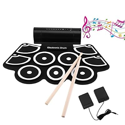 LESHP Batterie électronique avec pad de Percussion, portable électronique Roll Up Tambour, Parfait pour les Débutants et les Enfants - électronique Roll Up Drum Pad avec Stick