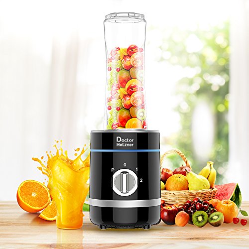 Doctor hetzner 300 W Personal Licuadora de alta velocidad Batidos Maker Zumo Licuadora con una 20oz/600 ml portátiles Deportes botella de BPA libre Tritan de Take Along Jar negro