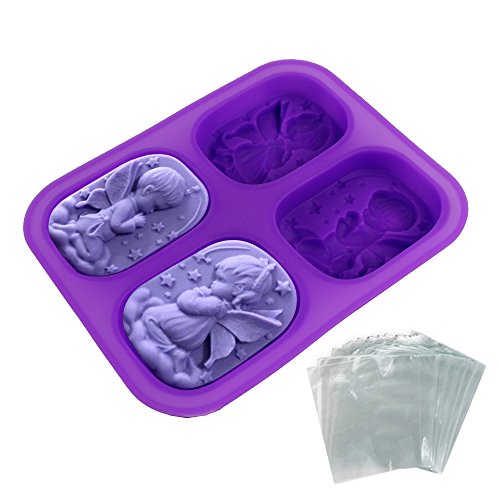 JPSOR Oval Silikonform für Seifen in Form von Engel, kostenlos dazu 100 St. Schrumpffolienverpackungen Shrink Wrap Bags