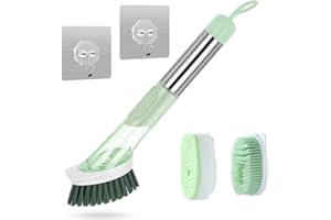 CHEVVY Geschirrbürste 3 in 1 Multifunktionale Reinigungsbürste Spülbürste mit Spülmittel Auswechselbar Spülbürsten Set Seifenspenderbürste für Topf Spüle Pfanne (Grün)