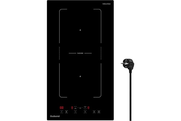 Gudsunal Plaque Induction 2 Feux Encastrable, 3600 W, Zone Flexible, Boost, 9 Niveaux de Puissance, Minuterie, Arrêt Auto, Verrou de Sécurité Enfant