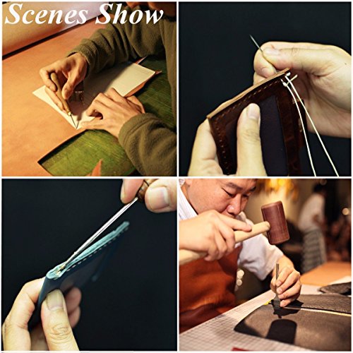 AngelaKerry 13 Stück/Kasten Leder Zubehör Werkzeuge Setzen Carft Grundlegende Set mit 150d 50m/roll Gewachst Faden Handwerk Ahle - 7