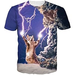 Bfustyle unisex relámpago gato impresión casual de las camisetas Tops