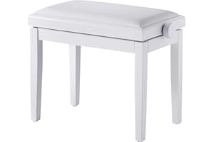 FILISITE Classic Adjustable Piano Bench,Wooden Piano Stool with Faux Leather Padded Cushion, Vanity Bench, Piano Seat 57(L) x 32(W) x 48/56(H) cm(White)