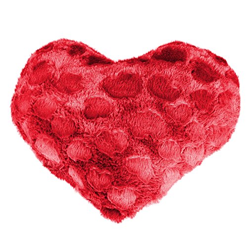 Couleur Montagne Coeurs Herz Kissen, Fell Imitat, 40 x 40 cm, rouge