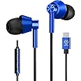 pTron Boom Play X1 In Ear Type C Wired Headphones With Mic, 13Mm Driver For Immersive Audio, 1.2M Fish Scale Style Tangle-Free Cable, In-Line Controls, Metal Buds, Snug-Fit & Wide Compatibility (Blue)