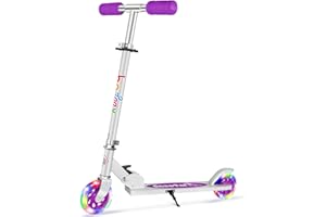 BELEEV V1 Trottinette pour Enfants avec Support, Trottinette Pliable à 2 Roues, 3 Réglables en Hauteur, Trottinette pour Filles et Garçons à PU LED Roues Lumineuses