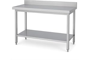 ARREDO CHEF Table en INOX avec dosseret pour Cuisine Professionnelle, Bar, hôtel, Restaurant, collectivité. (160 x 70 x h 95 cm)