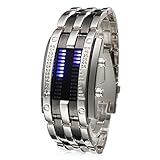 führte Bule-Licht Digital LED Fleck Stahl stellige Armbanduhr mit Wochentag-Anzeige
