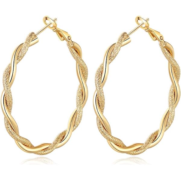 9ct Yellow Gold On Silver Fancy Twist Hoop Earrings | 16mm Creole Style For Sensitive Ears