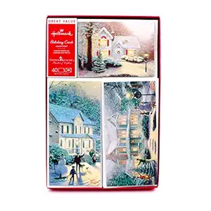 Hallmark Christmas Boxed Cards (Thomas Kinkade Assortment, 40 Cards, Envelopes and Foil Seals)