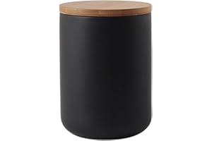 AYES Barattolo in ceramica per alimenti con coperchio ermetico in bambù sigillato, contenitore per alimenti sigillato, può essere utilizzato per tè, caffè, spezie, ecc.(nero, 800 ml))