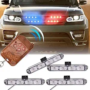 Miwings 4X4 LED DRL Light with Wireless Remote for Car SUV Truck Ambulance Police Cop Light Auto Strobe Warning Light Flashing Firemen Lights (4x4 LED Police Light)