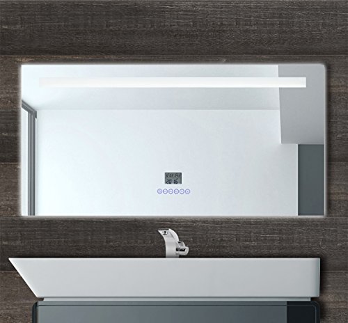 100cm LED Multimedia Badspiegel mit LED Beleuchtung + Uhr + Radio + MP3 + USB-Anschluss + Temperaturanzeige + TOUCH SCHALTER feuchtraumgeeignet einbaufertig