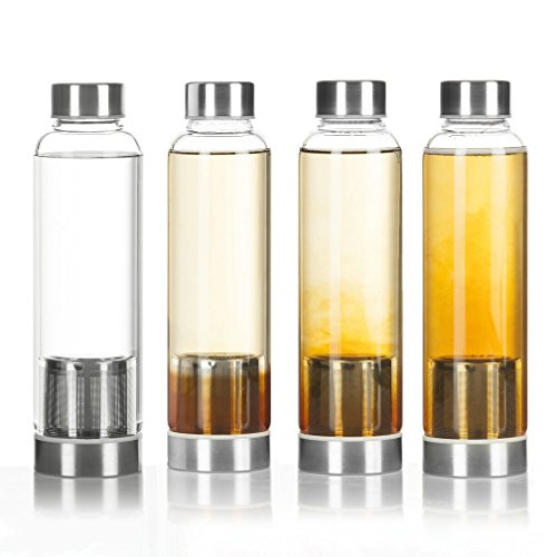 Da.Wa Trinkflasche Glas Teebereiter Tee-Flasche mit Infuser Wasserflasche Tea-Filter Travel Mug insulated drinking cup Mit Nylon Tasche ,Grau,550ml - 5