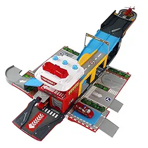 FidgetGear Children Simulation Fire Truck Sound and Light Deformation Car Track/Parking Fire Mobile Headquarters for Kids Fire Truck