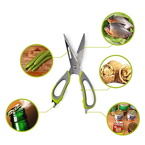 Aznoi Multifunktional Küchenschere 7 in 1 schälen Gemüse/Flocke ein Fisch/Messerbalken/coupe-os/Flaschenöffner/Nussknacker und Glasöffner/Schraubendreher – Gaine mit Magnet in den Kühlschrank – Grün - 4