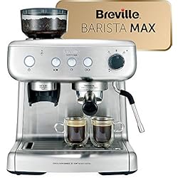 Cafetière/Machine à Expresso Breville Barista Max, Semi-Automatique avec Moulin Broyeur à Grain Intégré, Buse à Vapeur pour Faire Mousser Le Lait & Pompe italienne de 15 Bars [VCF126X]