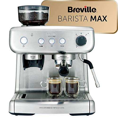 Cafetière/Machine à Expresso Breville Barista Max, Semi-Automatique avec Moulin Broyeur à Grain Intégré, Buse à Vapeur pour Faire Mousser Le Lait & Pompe italienne de 15 Bars [VCF126X]