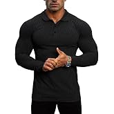 Lehmanlin Men's Stretch Muscle Shirts Long-Short Sleeve Cotton T- Shirts Slim Fit Polo Shirt