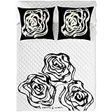 Devota&Lomba Colcha Bouti Rosas Panel Blanco / Negro Cama 90
