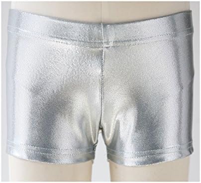 NewDance Girl's Metallic Hop Pants High Elastic Strecthy Shiny Gymnastic Hipster Ballet Dance Shorts NT16062,Silver,XLC/148-158CM/38-45KG