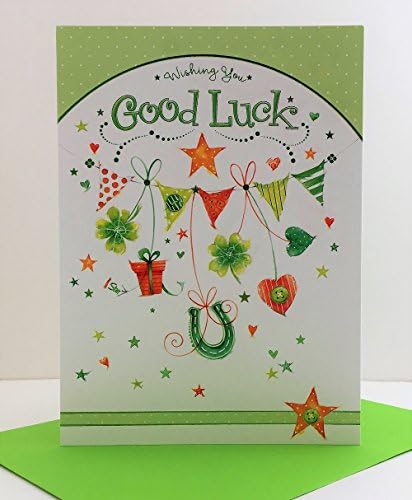 Wishing You Good Luck Horse Shoe Shamrock & Bunting Design Modern Greeting Card