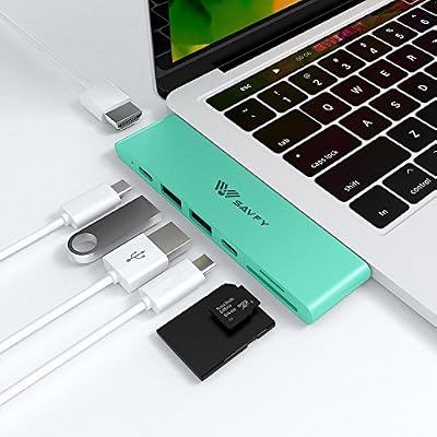 SAVFY Hub USB C Mac, 6 en 1 Thunderbolt 3 USB C Hub Macbook Pro Double vers Port USB C 3.1 Puissance Transmission et USB C 3.0 avec Port SD/TF et USB A 3.0 pour 13” ou 15” MacBook Pro 2016/2017-Vert