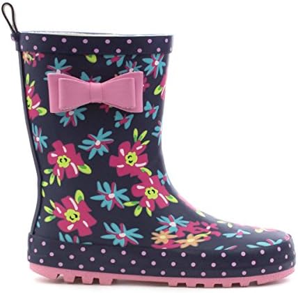 Wellygogs Girls Navy Bow Floral Welly