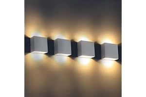 Sobrovo 4Pcs Applique Murale LED, 12W Moderne Imperméable Aluminuim Applique Murale Interieur Lumière, Blanche Chaude 3000K Applique Murale Carrée pour Chambre Salon Colonnade