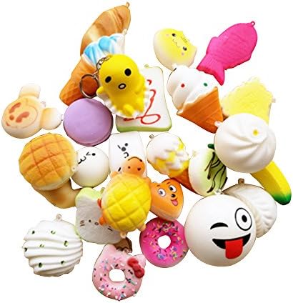 20Pcs Mini Soft Squishy Toys, Cute Bread Toys, Buns Panda Toys Phone Charm Key Chain Cell Phone Pendant Decoration (Random Colour)