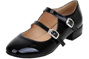 LUXMAX Womens Square Toe Patent Mary Janes Low Heel Dolly Shoes